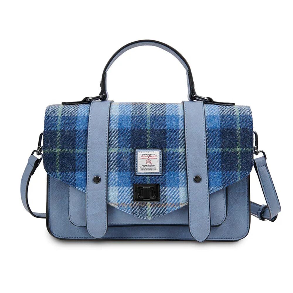 6597 Harris Tweed Large Satchel Blue Tartan